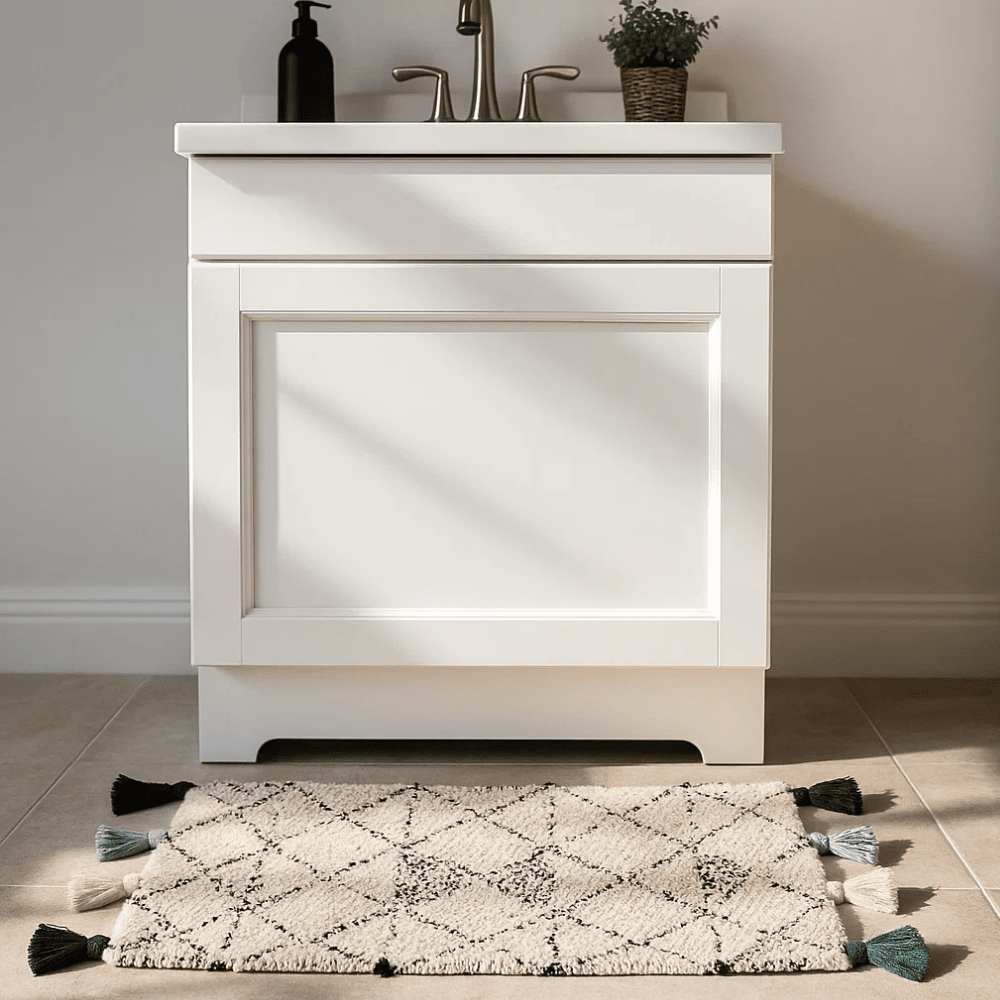 Full view of the geometric tufted cotton bath mat