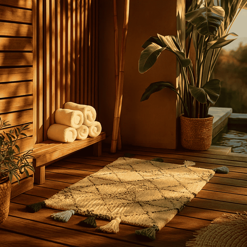 Close-up of the hand-tufted cotton pile