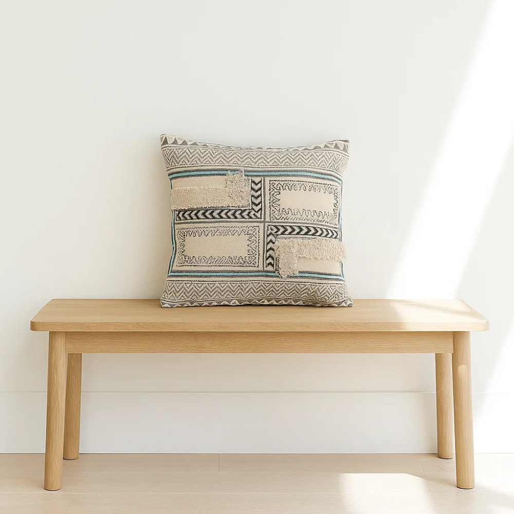 Geometric cotton cushion cover close-up of geometric pattern