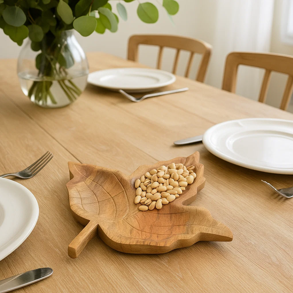 Maple leaf platter styled with food