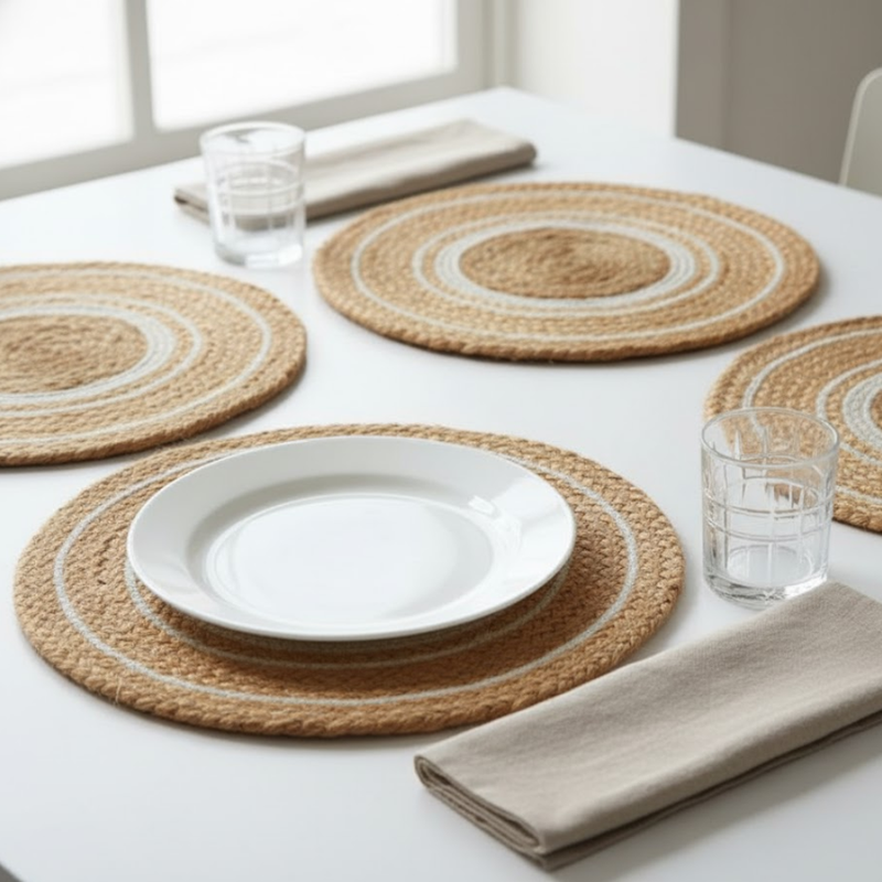 Hand Jute Braided Placemats (Set of 4) – Eco-Friendly Natural Dining Table Mats