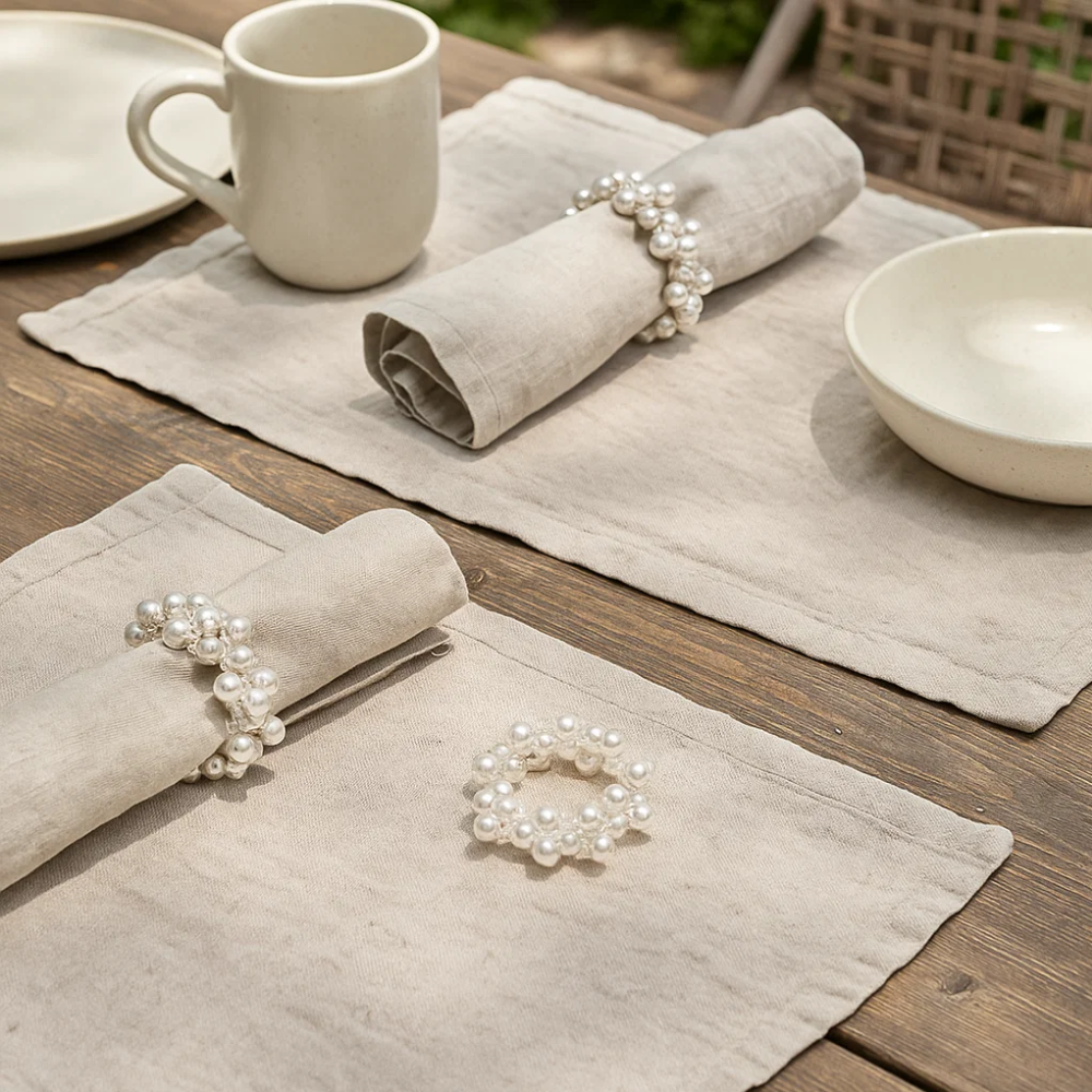 Pearl napkin rings stack detail