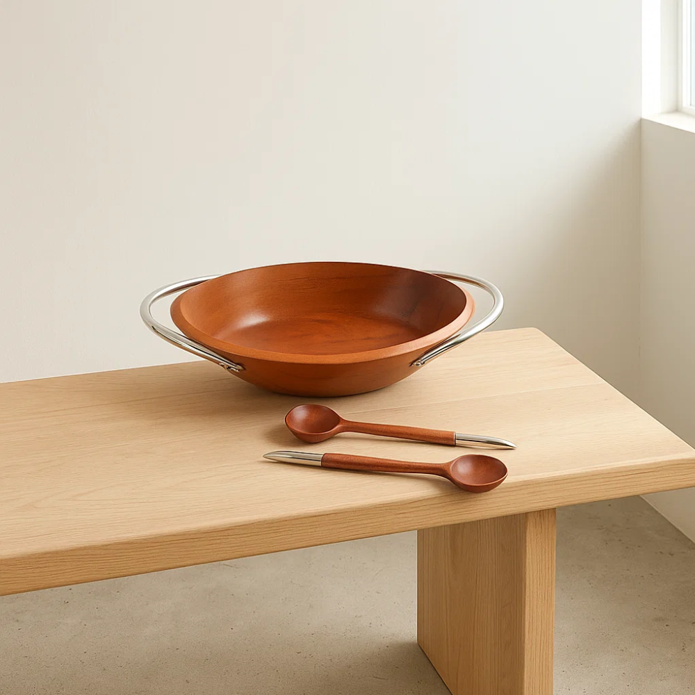 Mango wood bowl set close-up of grain