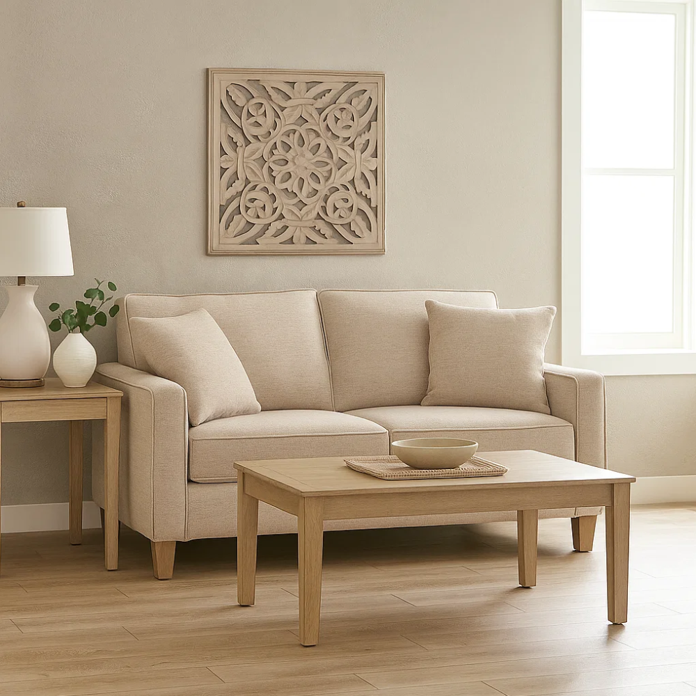 Taupe wall medallion shown at an angle