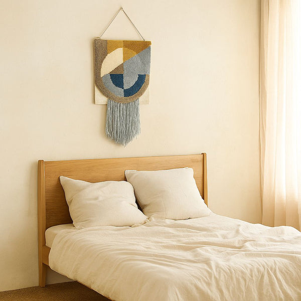 Small Tufted Cotton Wall Hanging | Handwoven Fringe Boho Decor