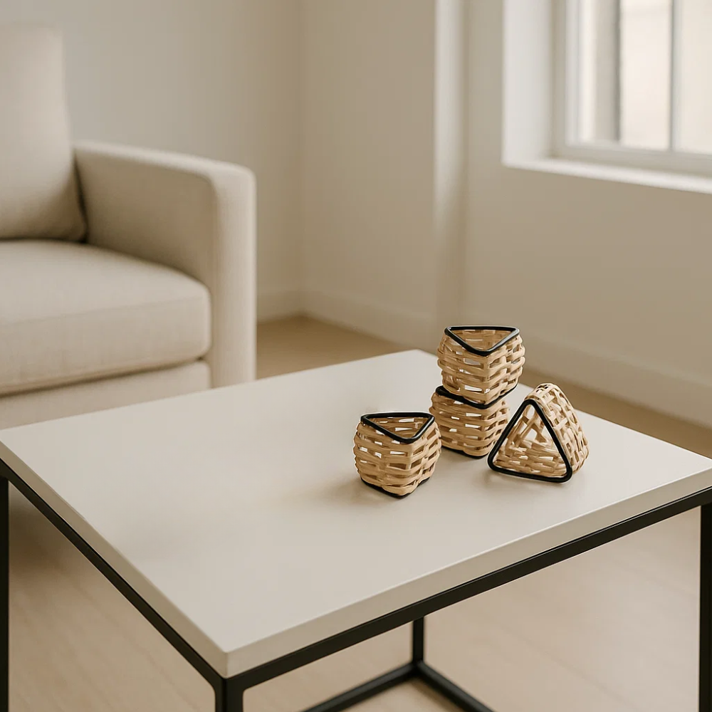 Triangular napkin rings styled on a napkin