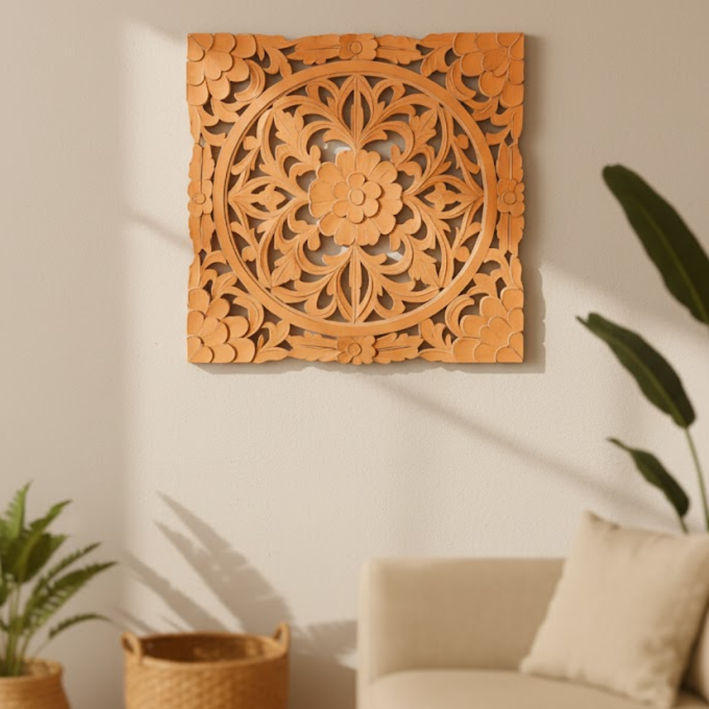 Tangerine wall medallion shown at an angle