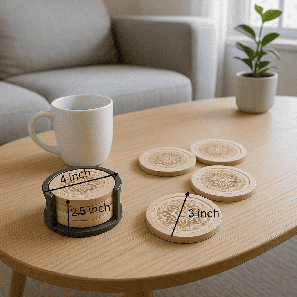 Mandala coasters at an angle