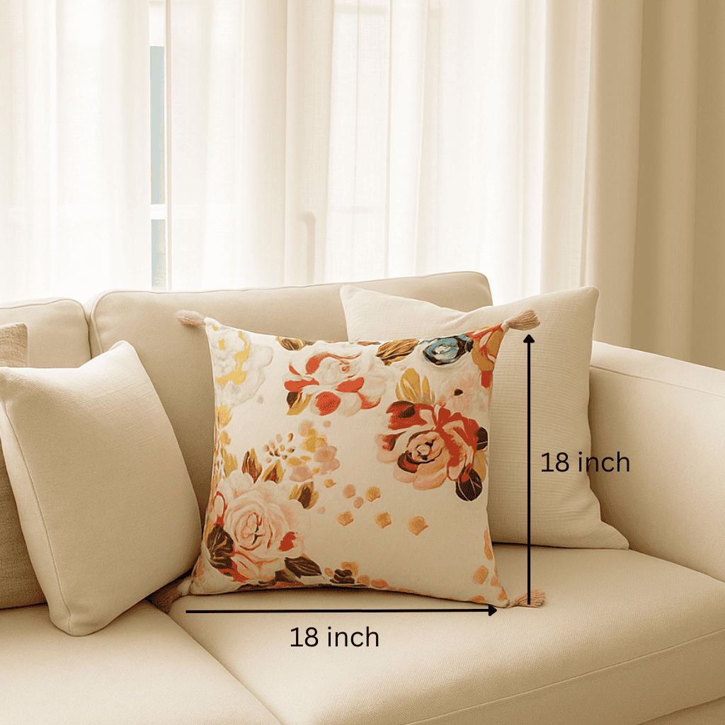 Velvet floral cushion cover tassel detail