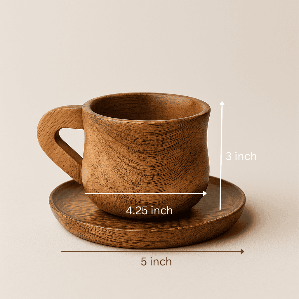 Wooden cup and saucer side view