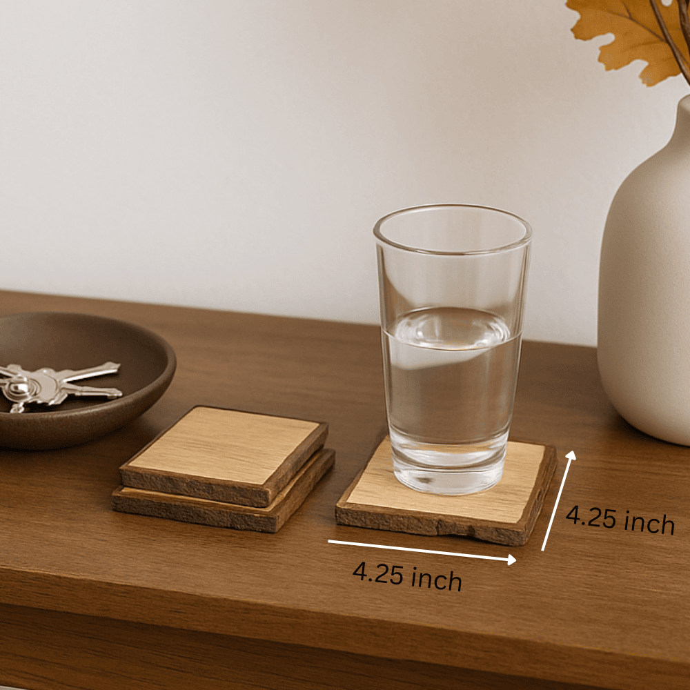 Wooden bark coasters stack detail