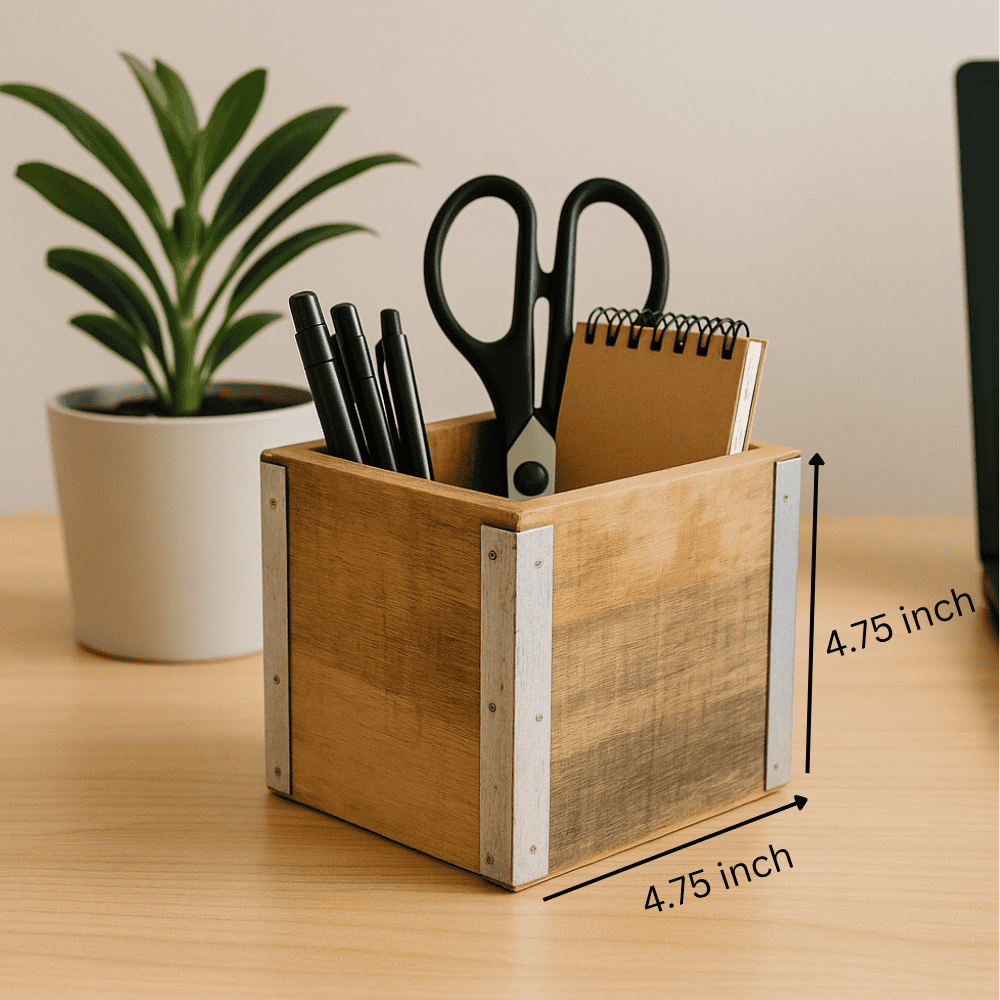 Mango wood cutlery holder at an angle