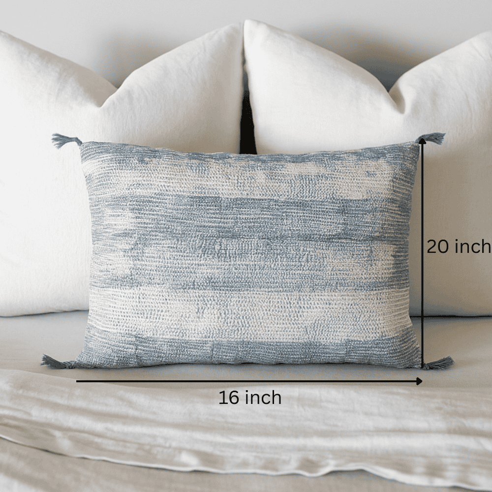 Green lumbar cushion cover tassel detail
