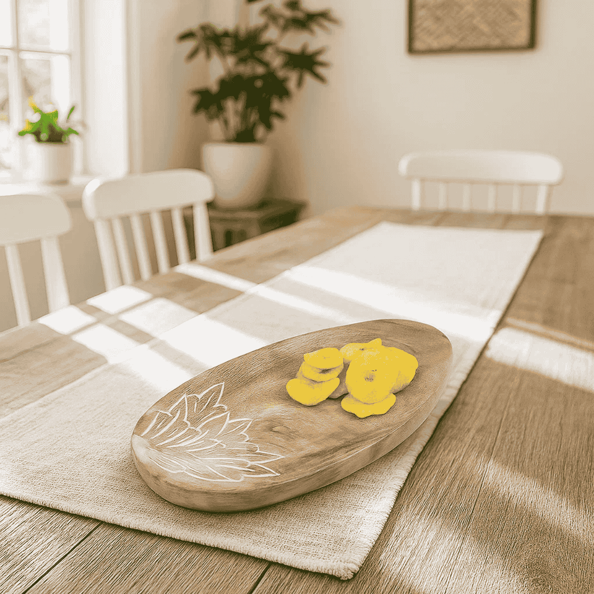 Abstract mango wood platter at an angle
