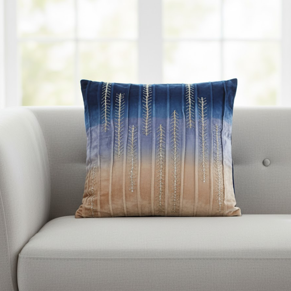 Embroidered velvet cushion cover front view