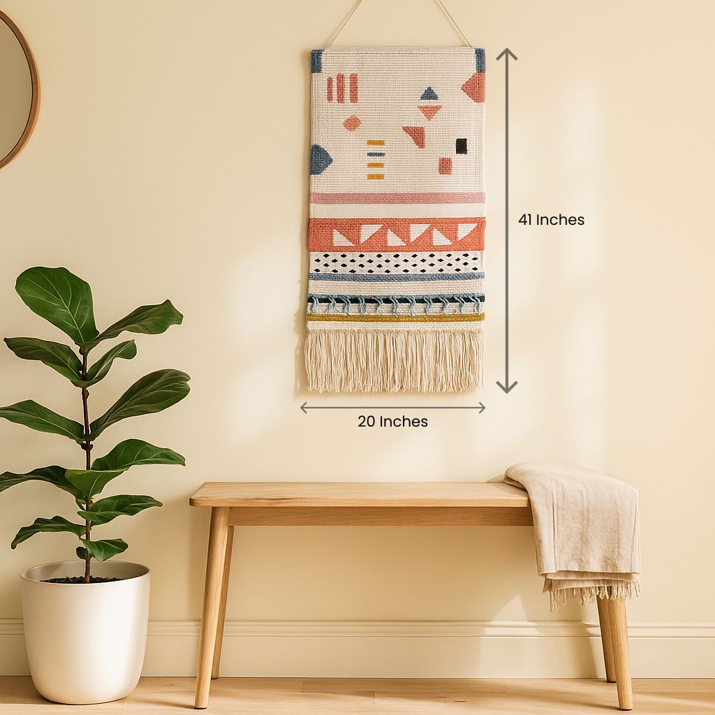 Large tufted wool wall hanging fringe detail at the bottom