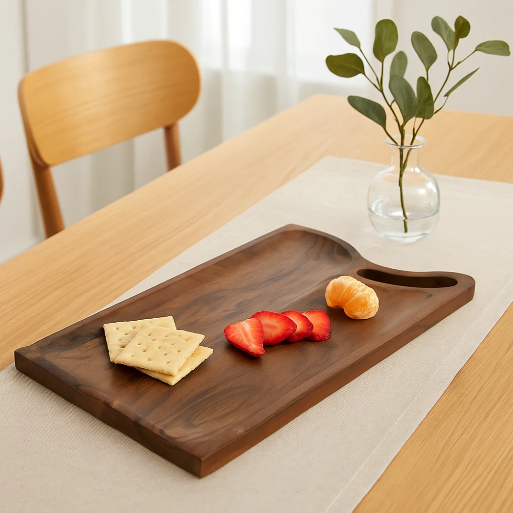 Acacia snack board close-up of grain