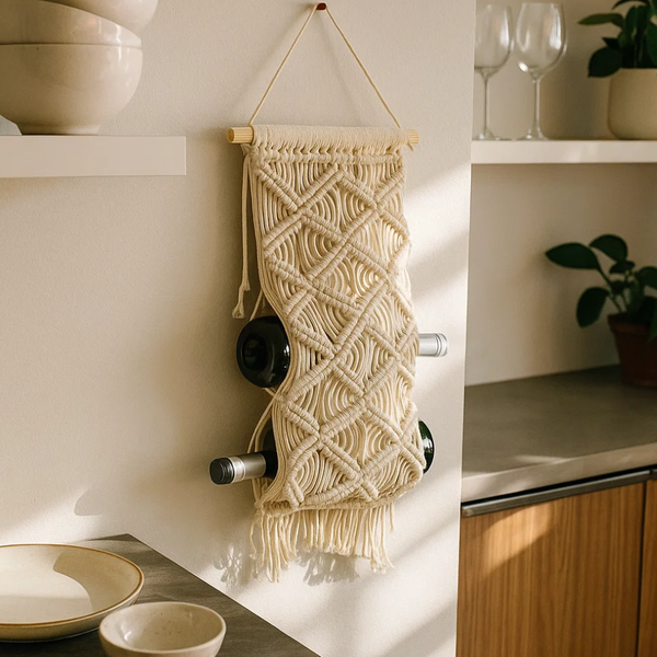 Macrame Wine Rack | Bohemian Handwoven Wall 3 Bottle Holder