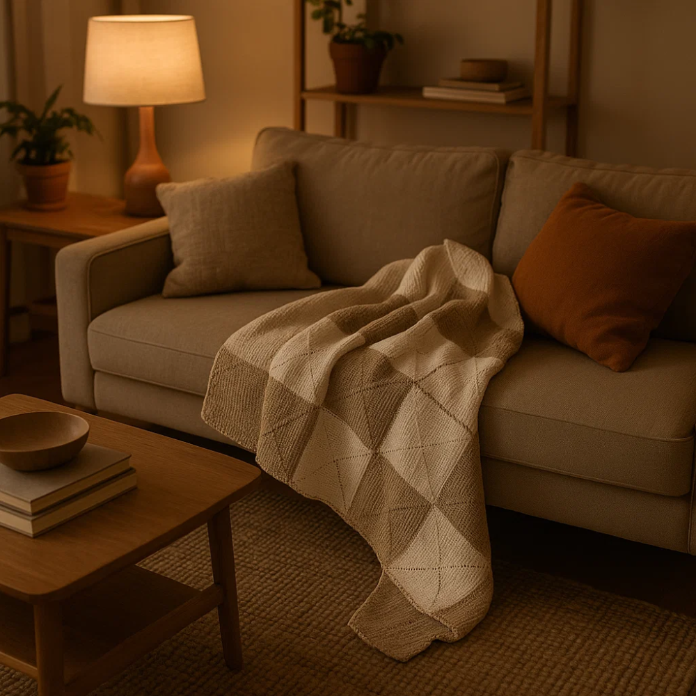 Crochet throw blanket cotton stitch detail