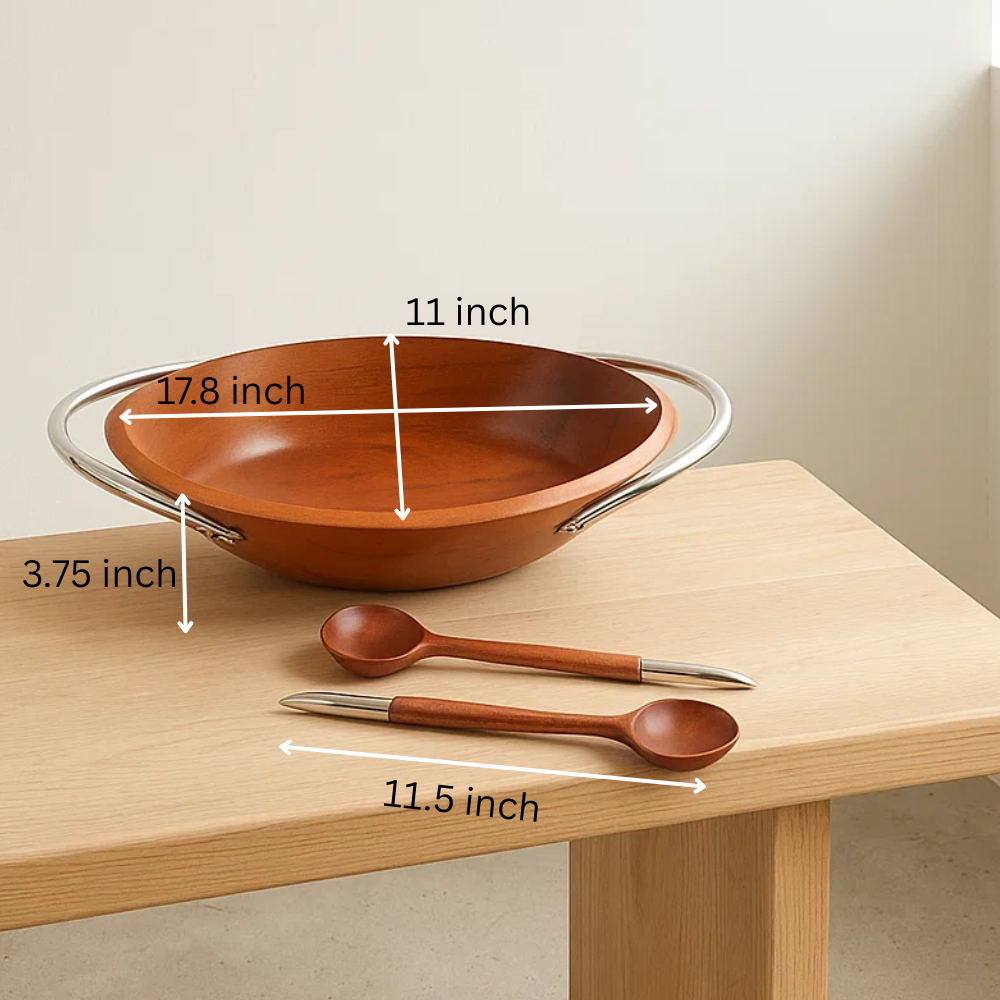 Mango wood bowl set spoons detail