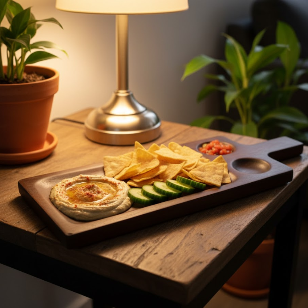 Chip dip platter with chips and salsa