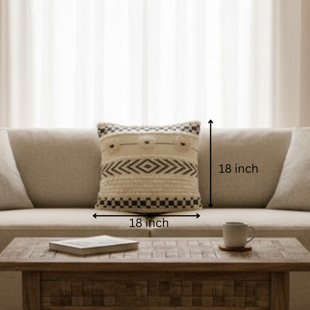 Geometric woven cushion cover detail of monotone weave