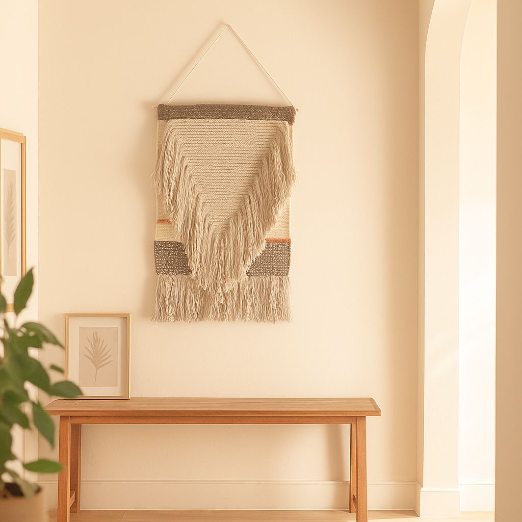 Natural wool and cotton wall hanging detail of fringe