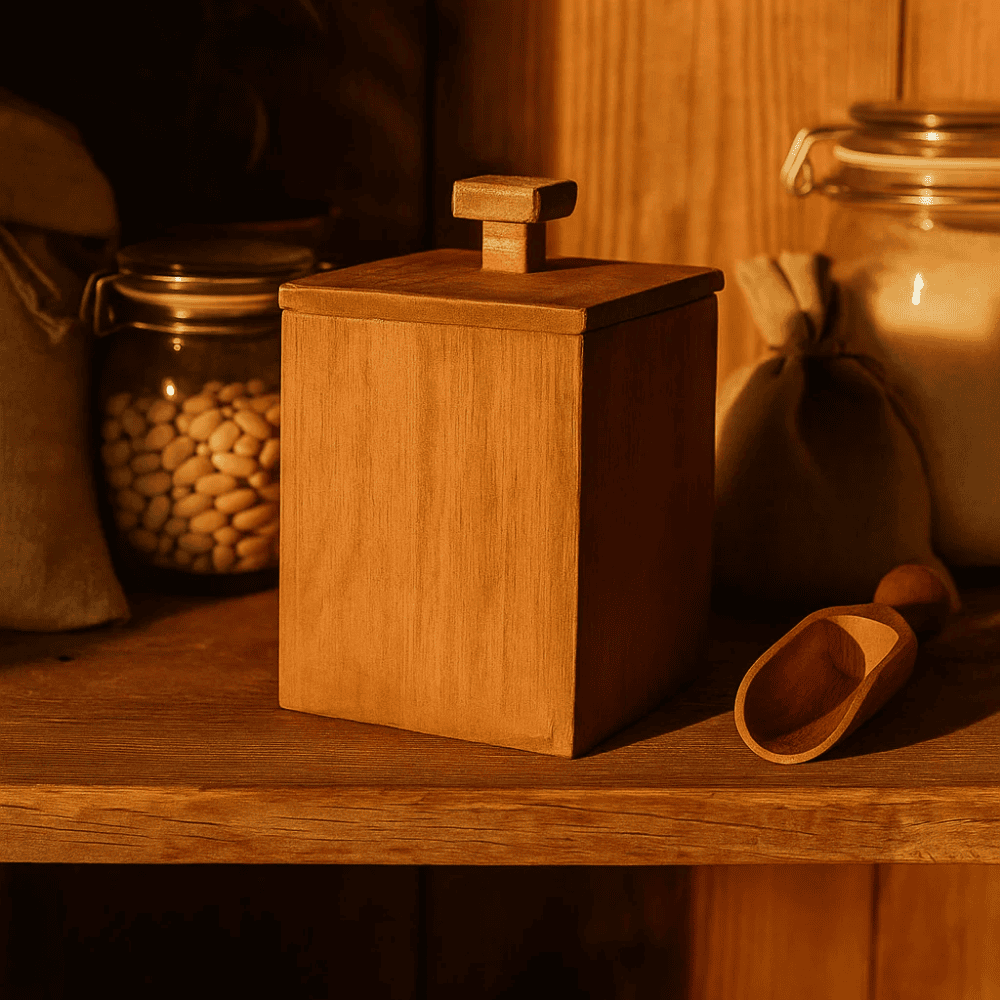 Wooden square jar side view