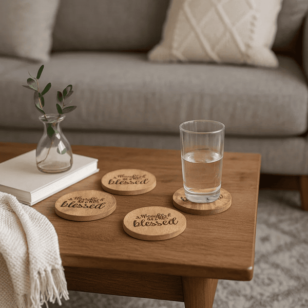 Mango Wood Coasters | Grateful Blessed Set of 4 Cup Coasters