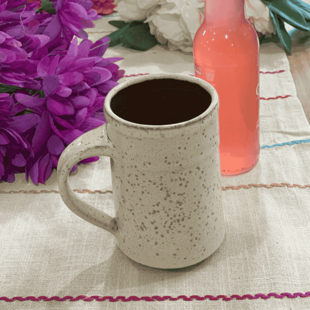 Clay beer mug at an angle