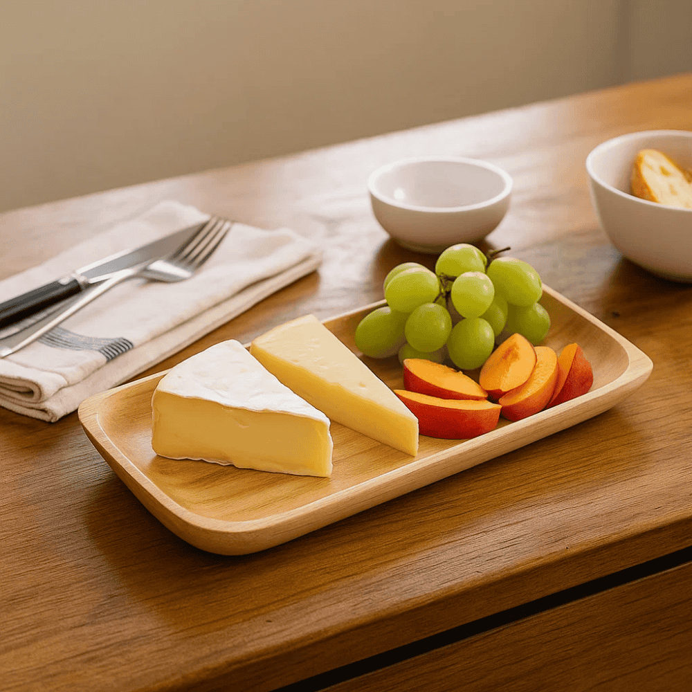 Neem wood platter styled with food