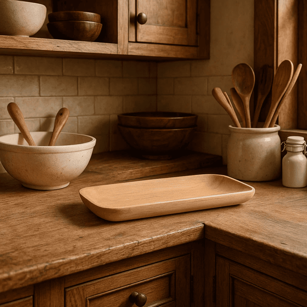 Neem wood platter at an angle