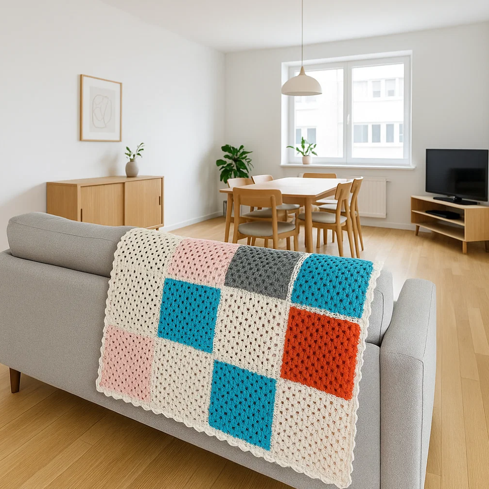 Geometric crochet throw colour detail