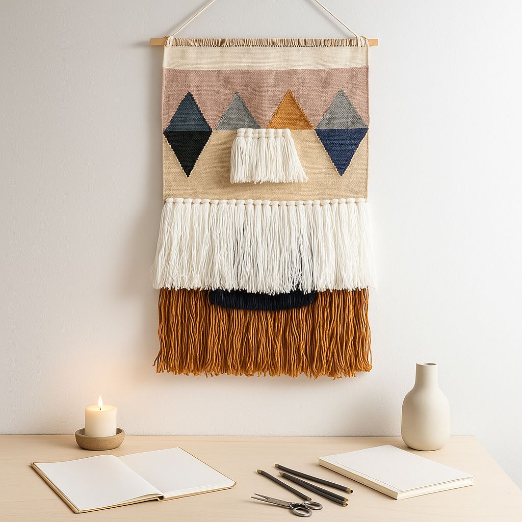 Small tufted cotton wall hanging in a small space