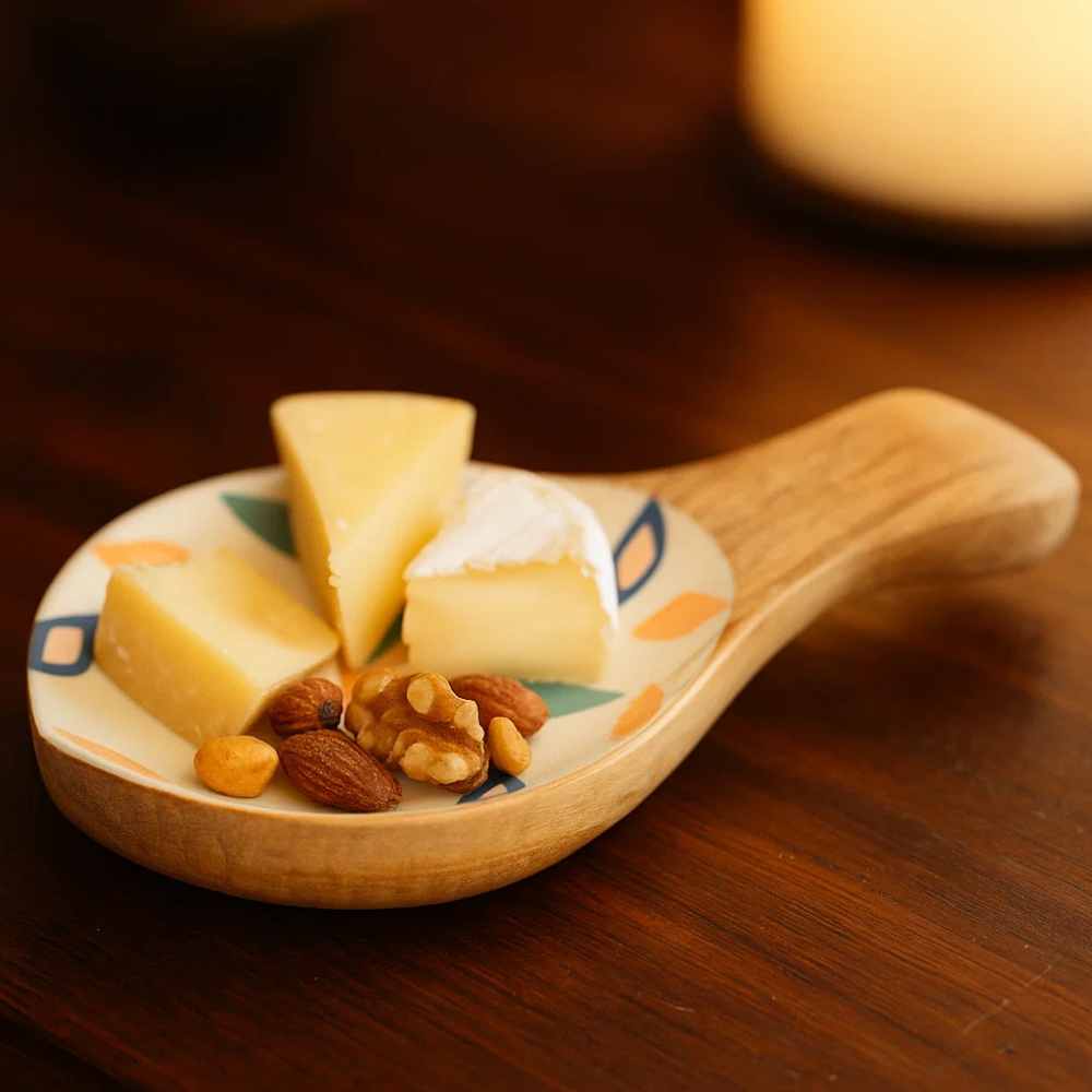 Geometric wood platter close-up of pattern