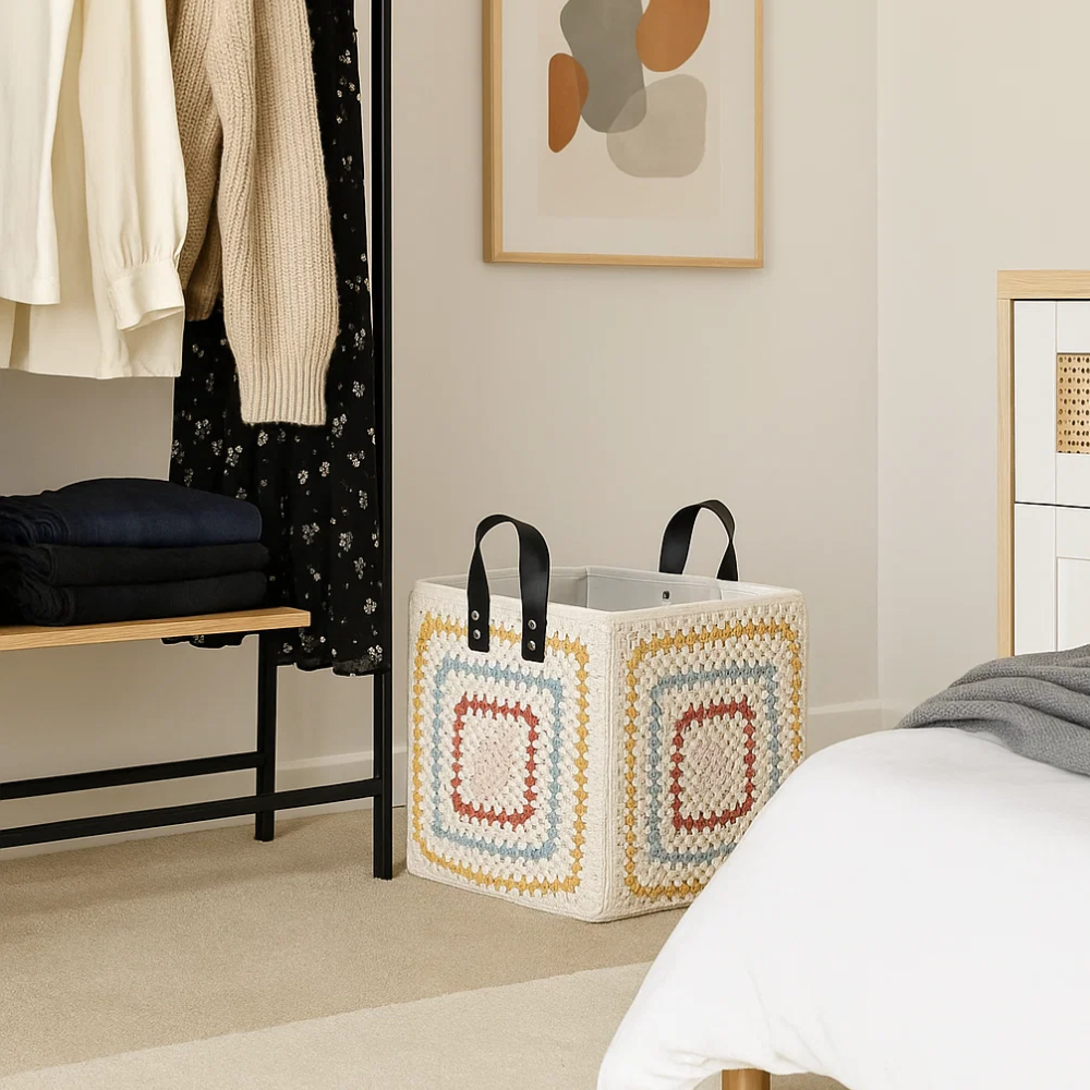 Foldable storage hamper folded flat