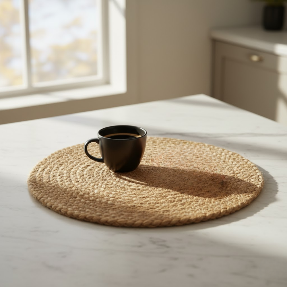 Round jute placemats fibre detail