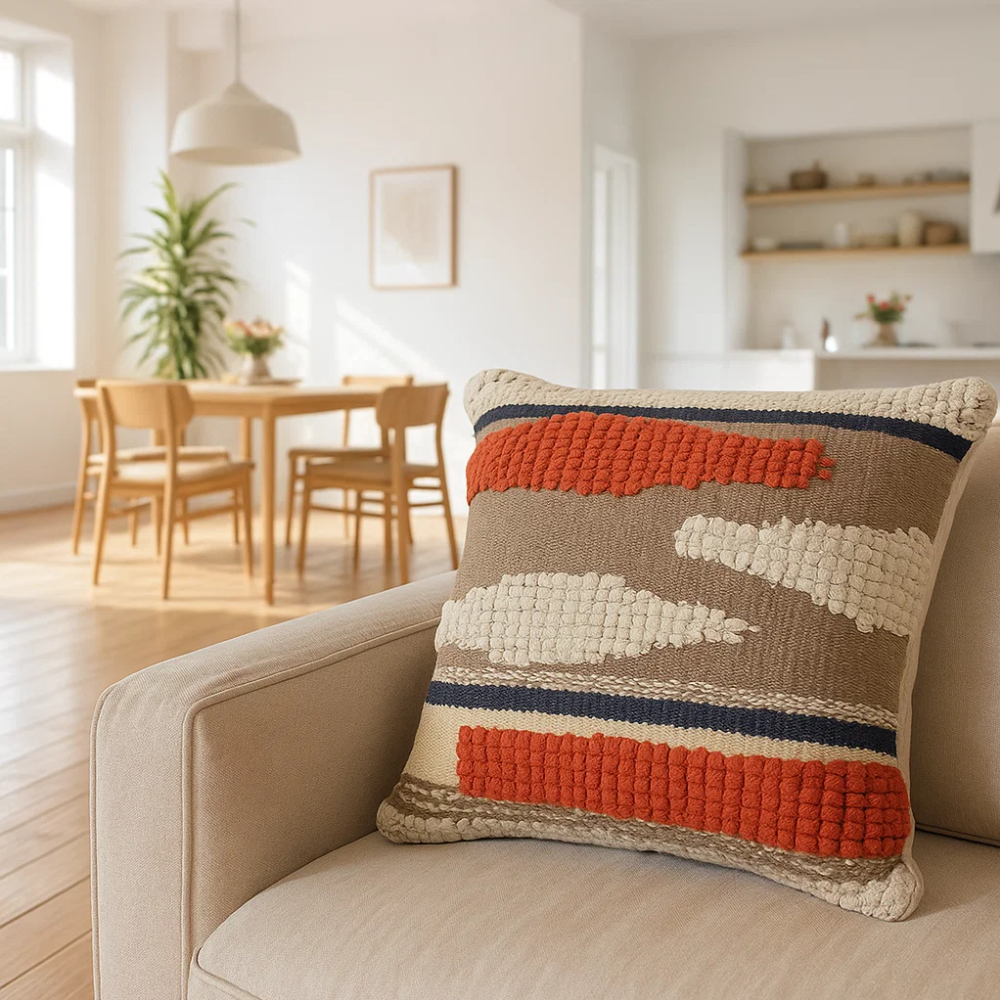Woven tufted cushion cover concealed zip detail
