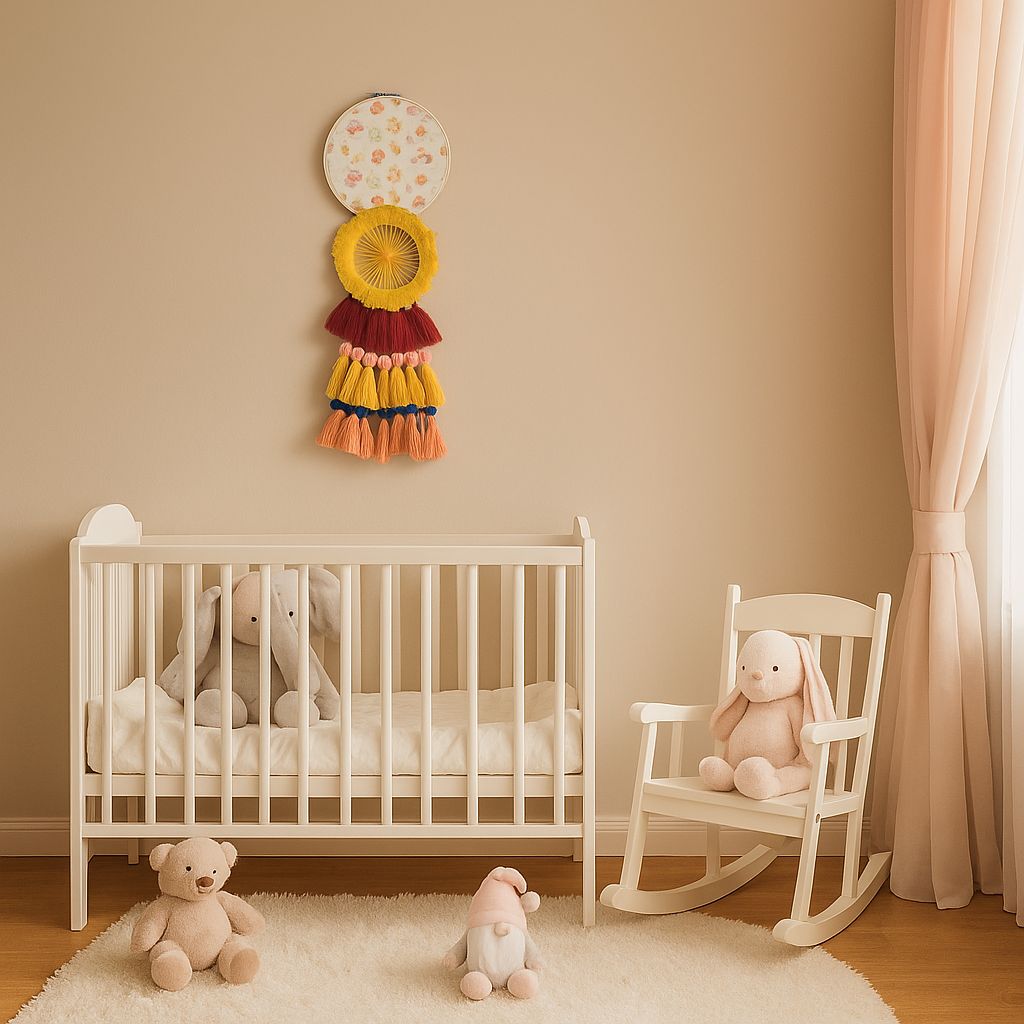 Small tufted cotton wall hanging detail of fringe