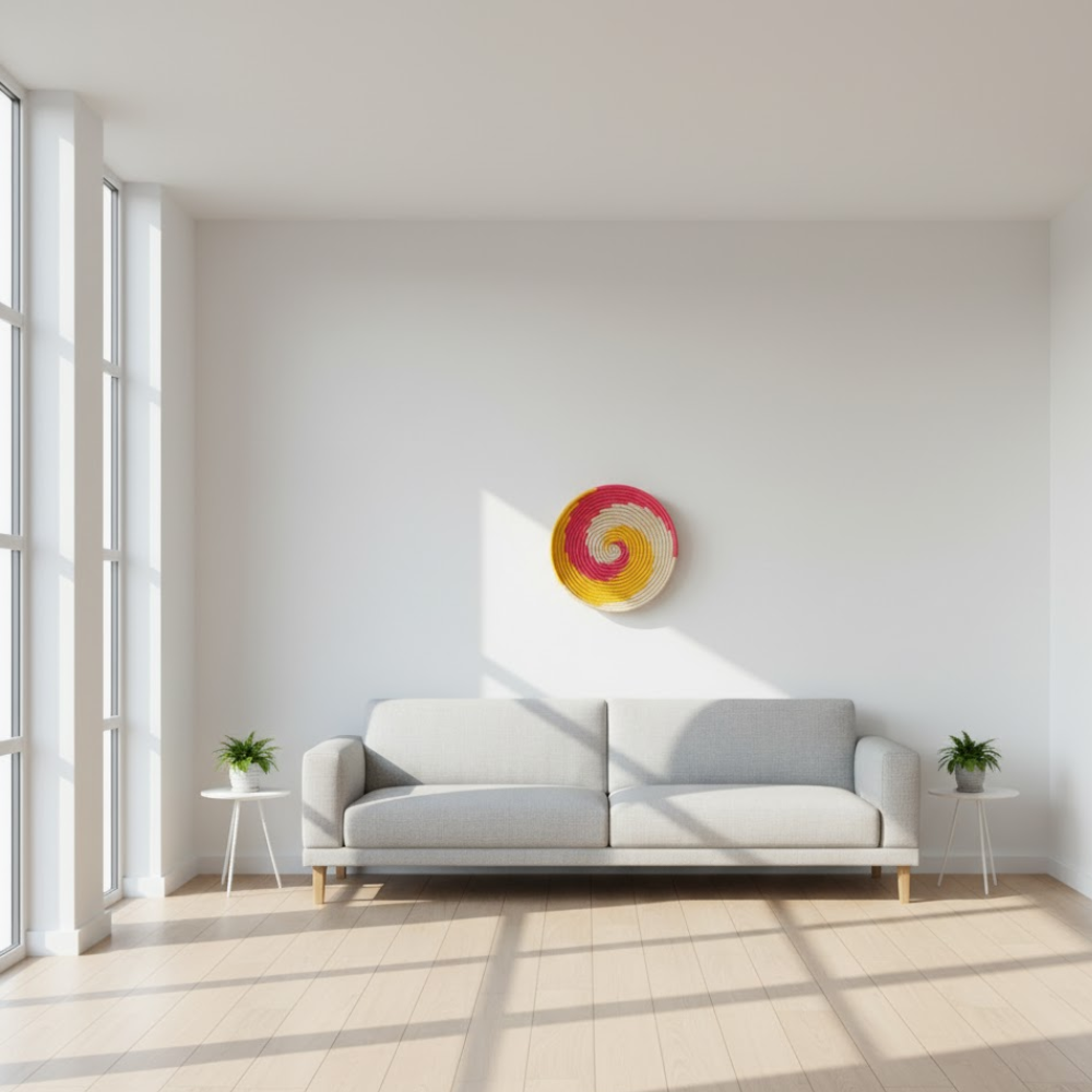 Spiral sabai grass wall plate on a plain wall
