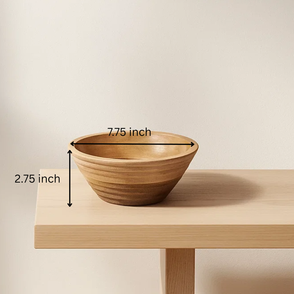 Burnt wood bowl side view