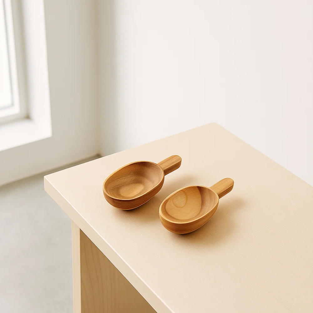Teak wood scoopers wood grain detail