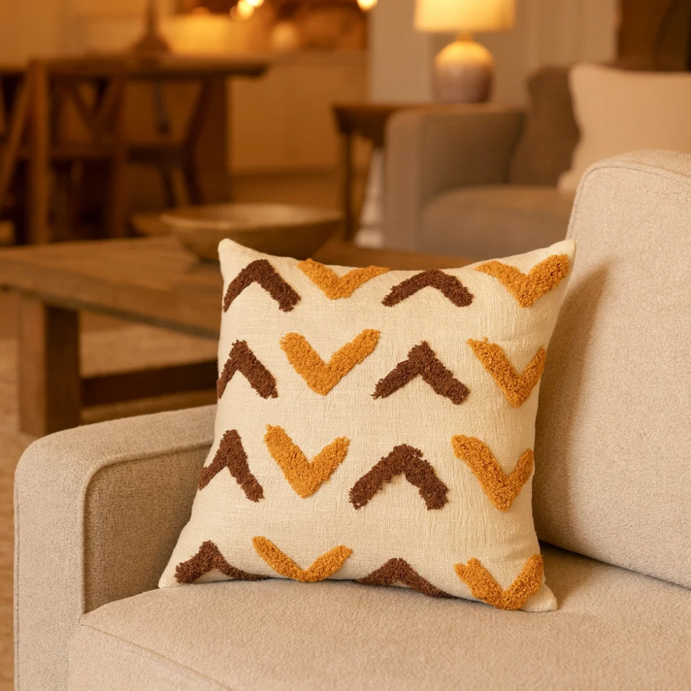 Arrow tufted cushion cover close-up of arrow tufts