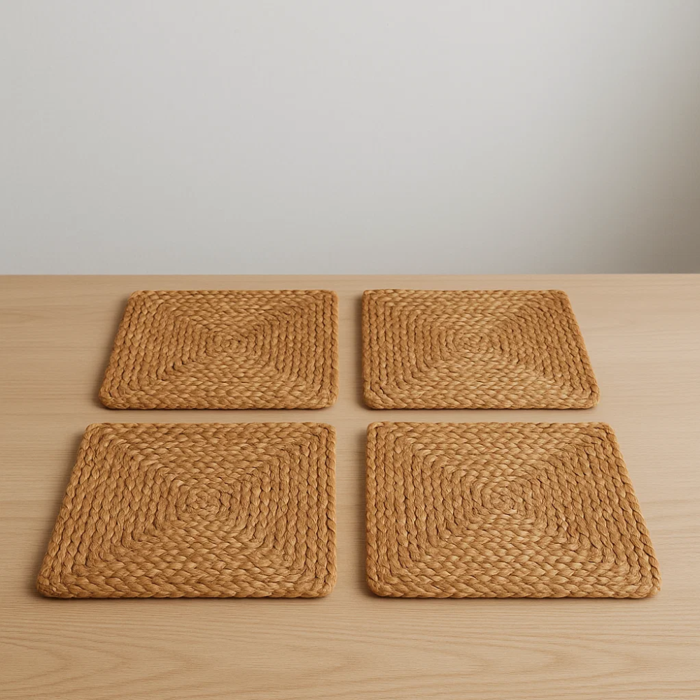 Braided jute placemats close-up of weave