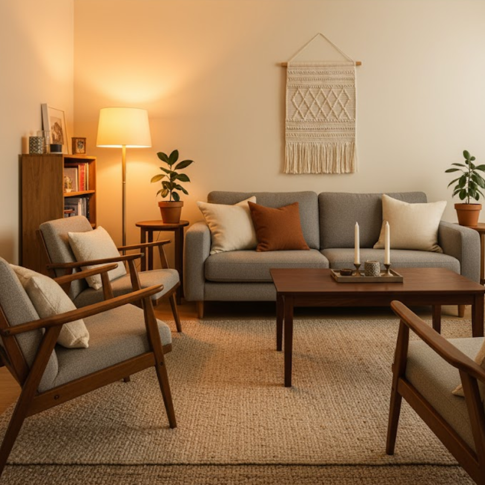 Cream wool and cotton wall hanging shown at an angle