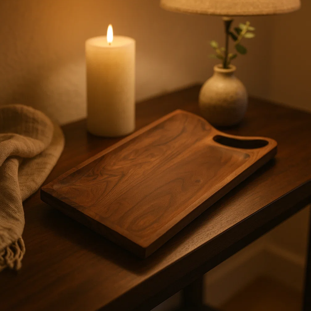 Acacia snack board handle detail