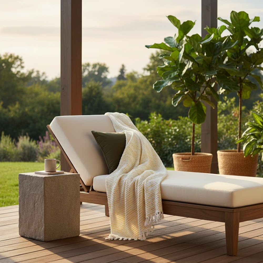 Textured throw blanket draped over a chair