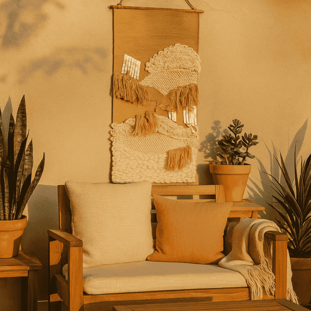 Punch needle wool wall hanging in a nursery