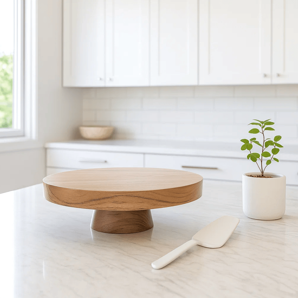 Acacia wood cake stand serving cheese board