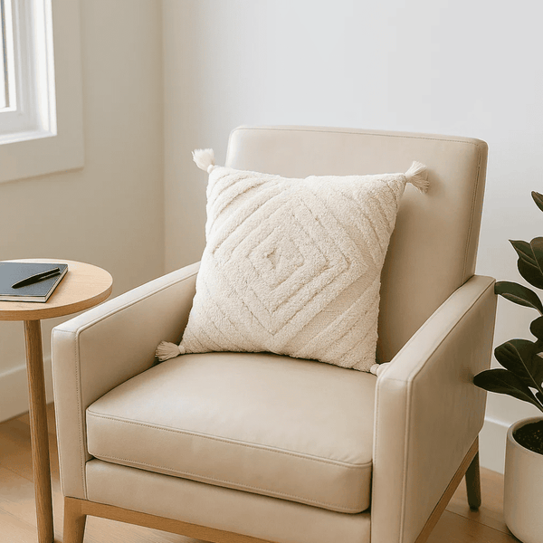 Shaggy Diamond Cushion Cover | Handmade White Cotton Boho Decor